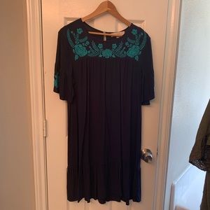 Loft Navy Blue Embroidered Swing Dress